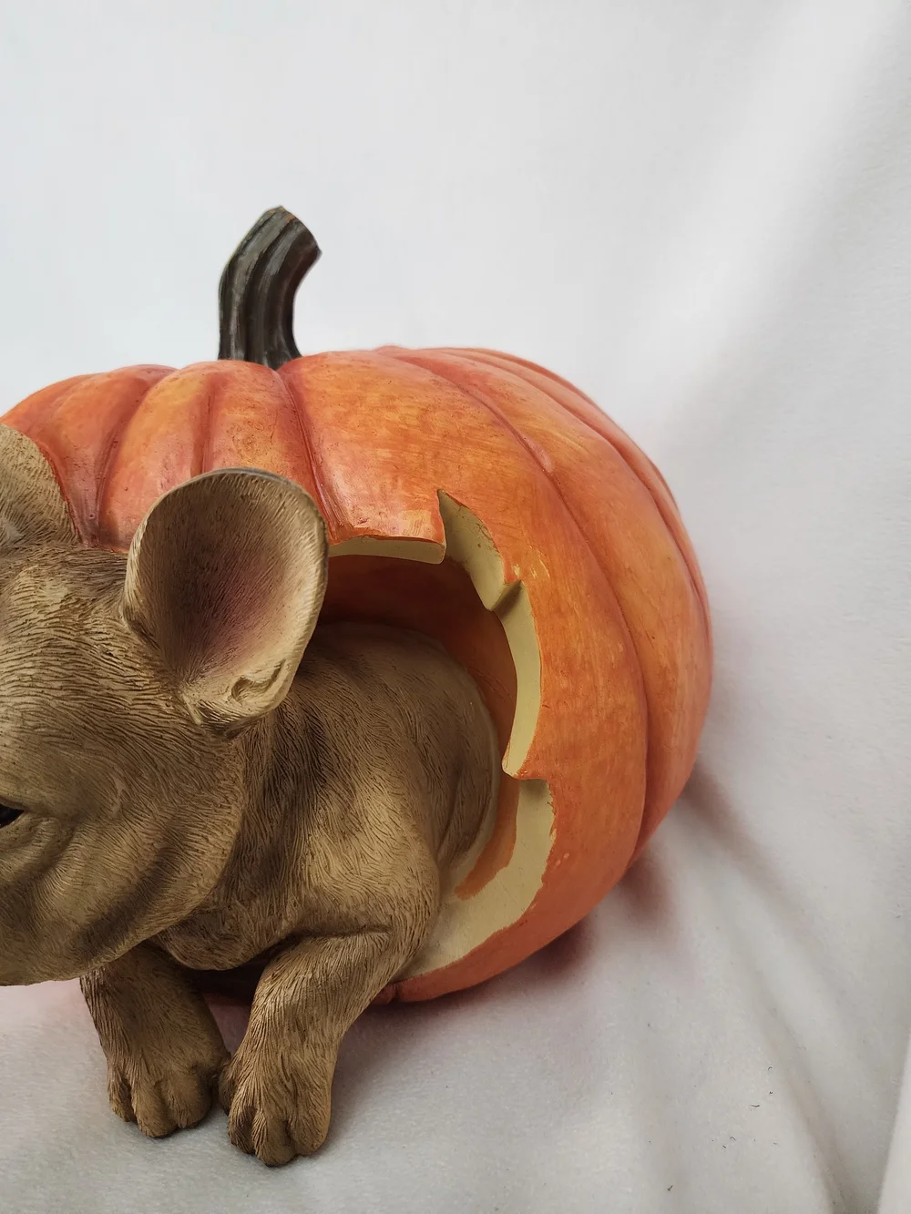 Orange Pumpkin French Bull Dog Hideaway Figurine - Decorative